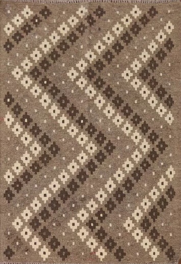 Brown Geometric Kilim Oriental Wool Rug 3x5