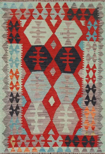Geometric Wool Kilim Oriental Accent Rug 3x5