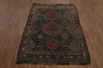 Pre-1900 Antique Qashqai Vegetable Dye Persian Rug 5x8