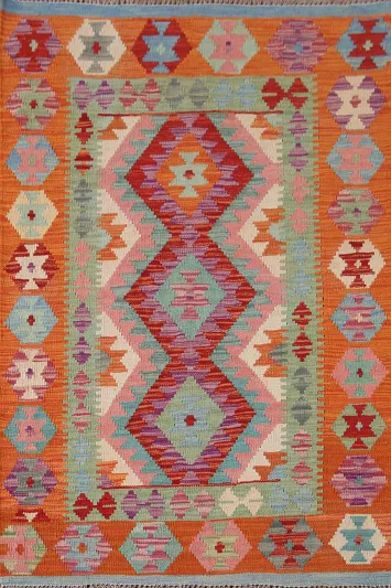 Geometric Kilim Oriental Wool Rug 3x5