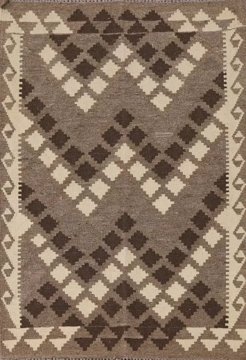 Brown Geometric Kilim Oriental Wool Rug 3x5