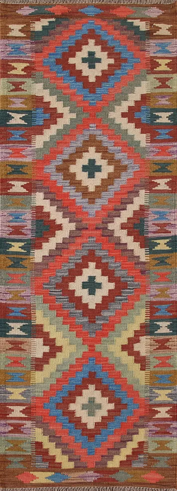 Reversible Wool Kilim Oriental Runner Rug 2x7