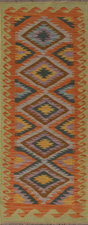 Geometric Wool Kilim Oriental Runner Rug 2x7