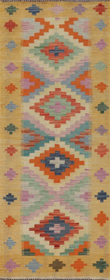 Reversible Wool Kilim Oriental Runner Rug 2x7