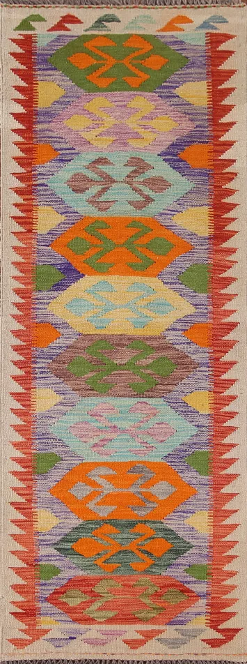 Reversible Wool Kilim Oriental Runner Rug 2x7
