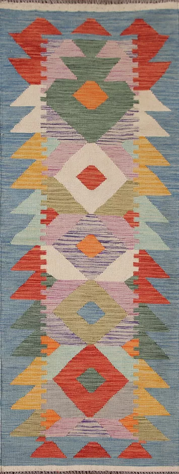 Reversible Wool Kilim Oriental Runner Rug 2x7