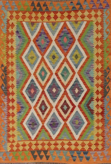 Geometric Kilim Oriental Wool Rug 4x6