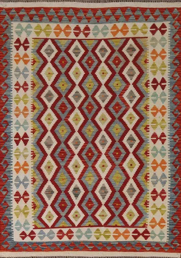 Geometric Wool Kilim Oriental Rug 4x6