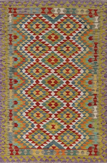 Geometric Kilim Oriental Wool Rug 4x6