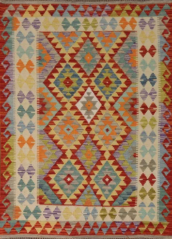 Geometric Wool Kilim Oriental Rug 4x6