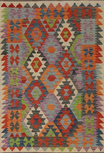 Geometric Kilim Oriental Wool Rug 4x6
