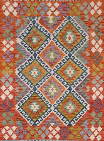 Geometric Kilim Oriental Wool Rug 4x6