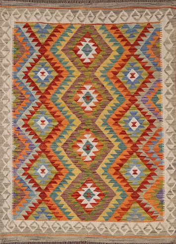 Geometric Wool Kilim Oriental Rug 4x6