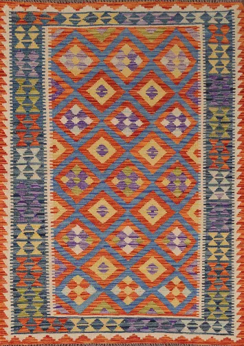 Geometric Wool Kilim Oriental Accent Rug 4x6