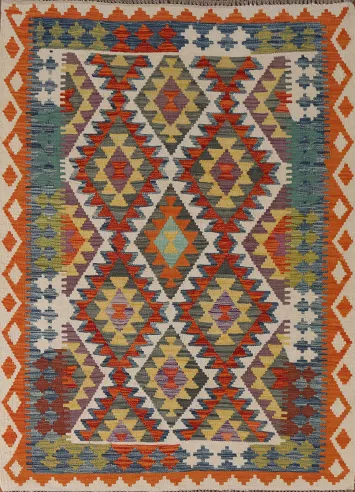 Geometric Wool Kilim Oriental Accent Rug 4x6