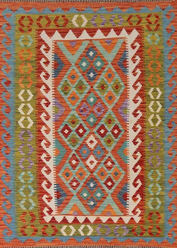 Geometric Wool Kilim Oriental Accent Rug 4x6