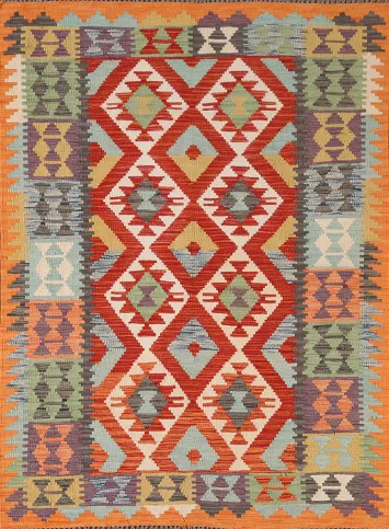 Geometric Wool Kilim Oriental Rug 4x6