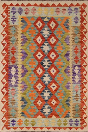 Geometric Wool Kilim Oriental Accent Rug 4x6