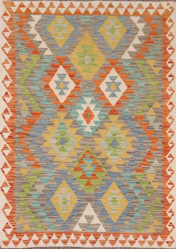Geometric Wool Kilim Oriental Accent Rug 4x6