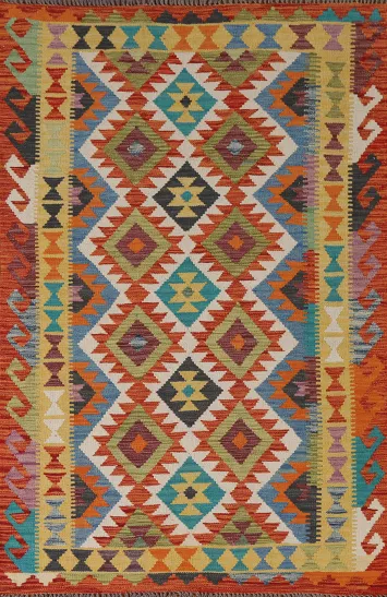 Geometric Wool Kilim Oriental Accent Rug 4x6