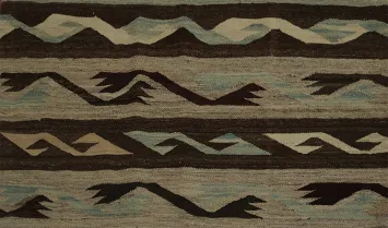 Artistic Kilim Rug 3x5 With Geometric Waves and Earthy Hues