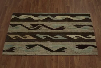 Artistic Kilim Rug 3x5 With Geometric Waves and Earthy Hues
