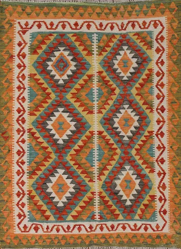 Geometric Wool Kilim Oriental Rug 3x5