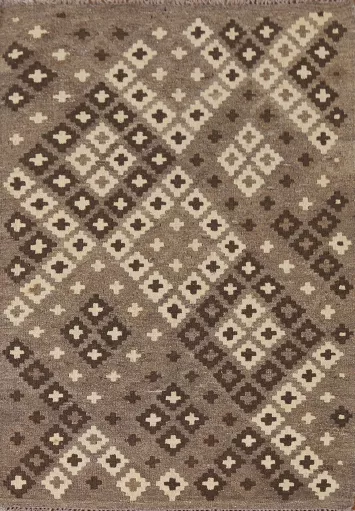 Geometric Brown Kilim Oriental Accent Rug 3x5