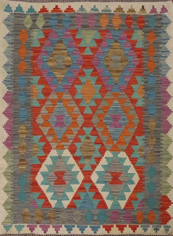 Geometric Wool Kilim Oriental Rug 4x5