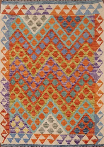 Geometric Wool Kilim Oriental Rug 3x5