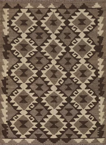 Brown Kilim Wool Accent Rug 3x5