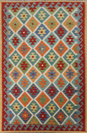 Geometric Wool Kilim Oriental Rug 4x6