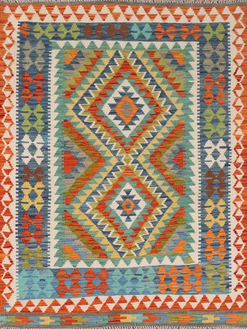 Multicolor Wool Kilim Oriental Accent Rug 4x6