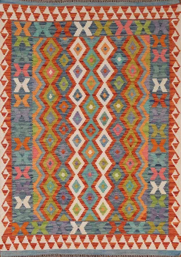 Multicolor Wool Kilim Oriental Accent Rug 4x6
