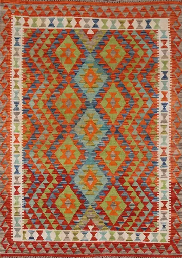 Geometric Wool Kilim Oriental Accent Rug 4x6