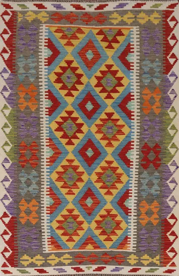 Multicolor Wool Kilim Oriental Accent Rug 4x6