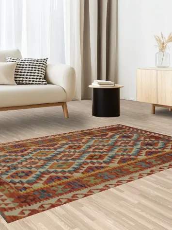 Handwoven Kilim Oriental Rug 4x6 with Geometric Motifs