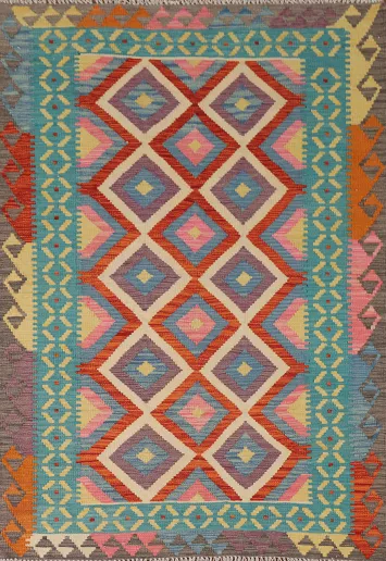Geometric Kilim Reversible Wool Rug 4x6