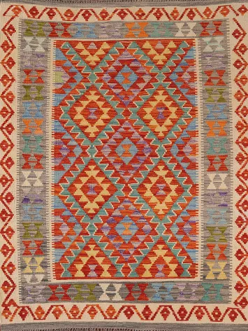 Geometric Kilim Reversible Wool Rug 5x6