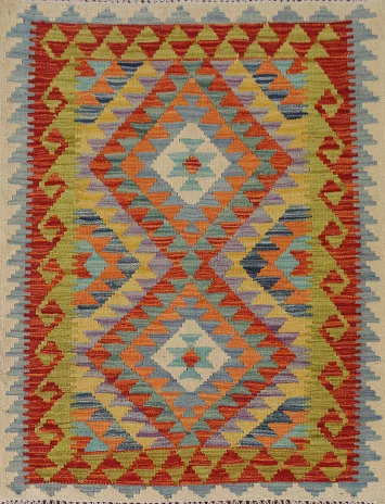 Geometric Kilim Oriental Wool Rug 3x4