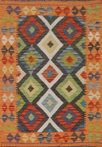 Geometric Kilim Oriental Wool Rug 3x4