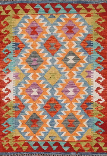 Geometric Wool Kilim Oriental Rug 3x4