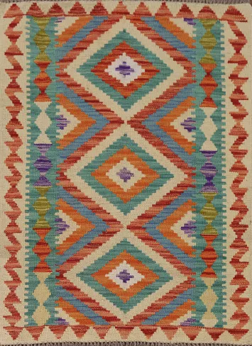 Geometric Kilim Oriental Wool Rug 3x4