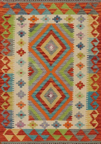 Geometric Wool Kilim Oriental Rug 3x4