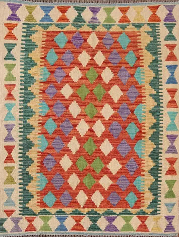 Geometric Wool Kilim Oriental Rug 3x4