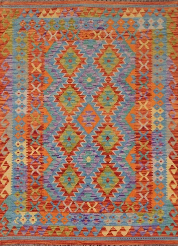 Geometric Kilim Reversible Wool Rug 4x6