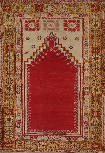 Vegetable Dye Red Anatolian Prayer Turkish Rug 3x5
