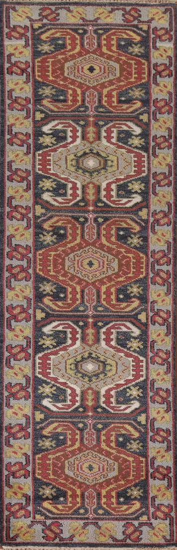 Navy Blue Heriz Serapi Wool Runner Rug 3x10