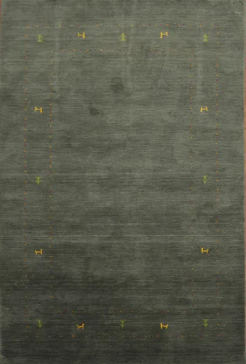 Elegant Olive Green Gabbeh Rug with Subtle Pattern Accents 5x8