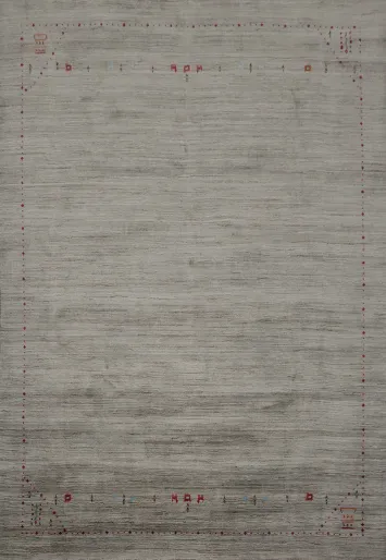 Contemporary Grey Base Gabbeh Area Rug with Intricate Border 8x10
